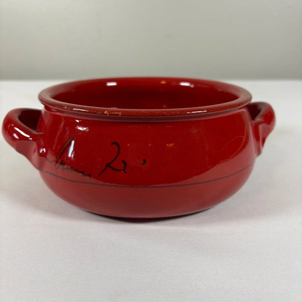 Vintage Meiya Terracotta Soup Bowl Handles Spanish Cazuela Rustic Farmhouse Clay